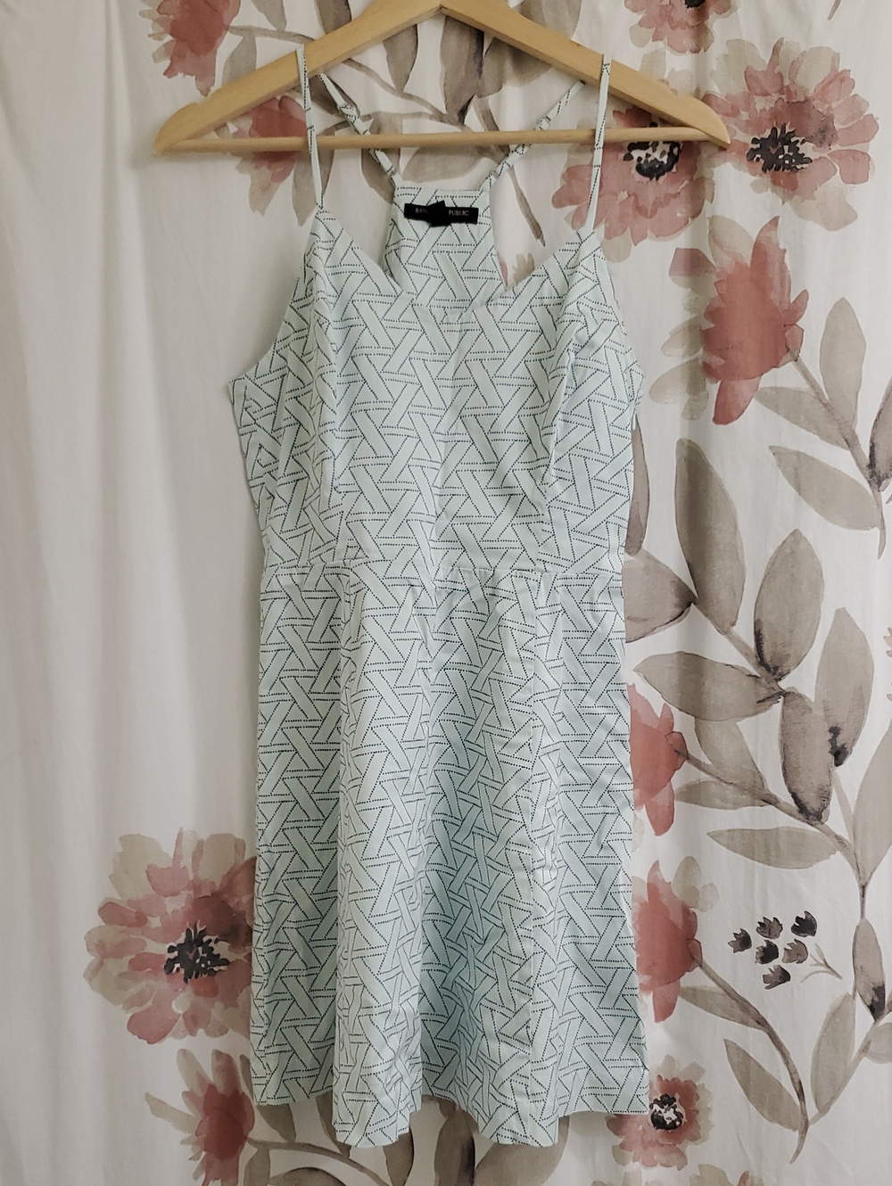 Banana Republic Light Blue Geometric Spaghetti-Strap Mini Dress
